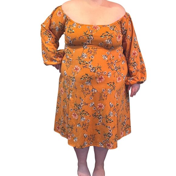Pinup Couture The Swann Dress in Mustard Floral Stretch Crepe Size 4X - Picture 1 of 6